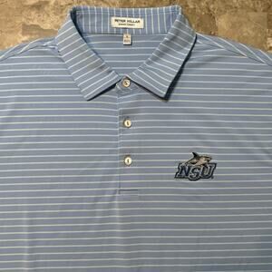 Peter Millar Summer Comfort Polo Mens Large Blue NSU Sharks Striped Golf Stretch